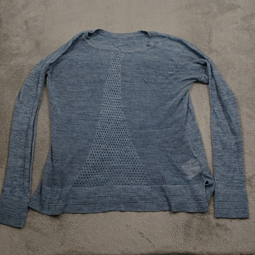 Lululemon Top Womens 8 Blue Knit Linen Blend Casual Relaxed Long Sleeve